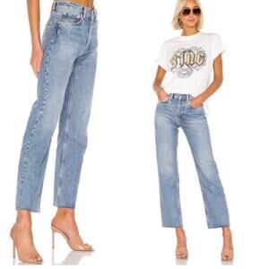 Anine Bing Jackie high rise button fly straight leg raw hem ankle Jeans size 25